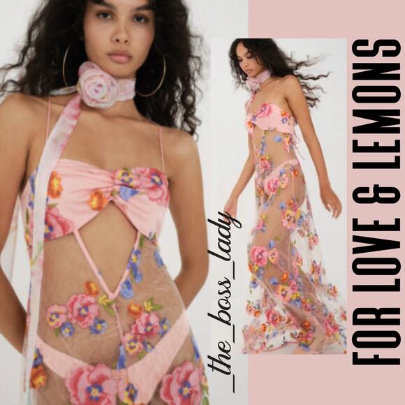 For Love And Lemons Dresses & Skirts - For Love and Lemons maxi dress floral embroidery sheer Medium